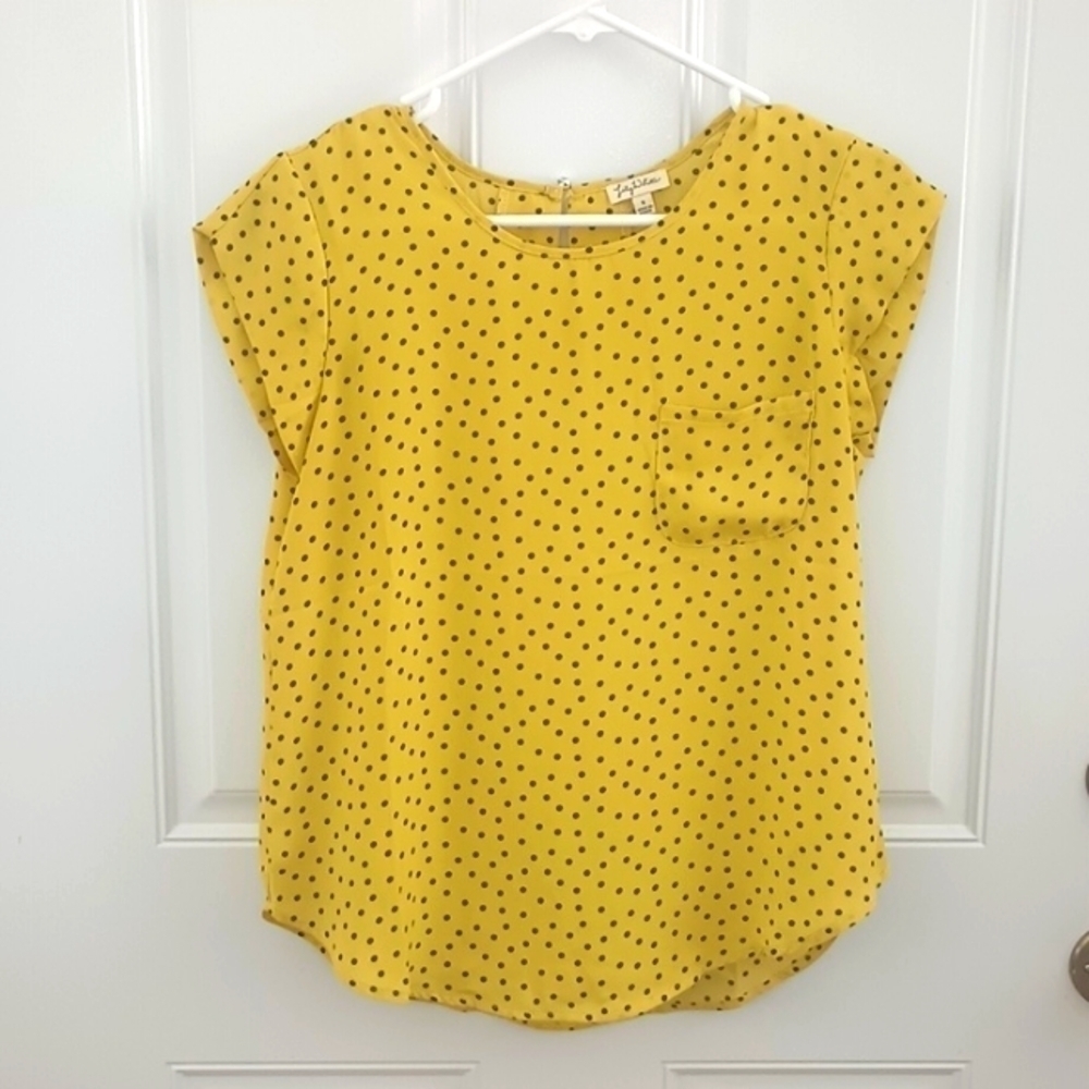 Lily White yellow and black polka dot blouse size S